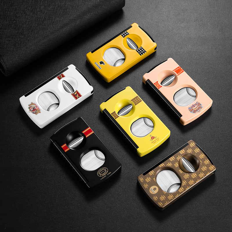 Unique Triple Cigar Cutter - V groove, Straight cut & bullet. 6 Habanos SA brands
