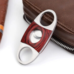 Stainless Steel Mahogany Trim Double Bladed Guillotine Cigar Cutter