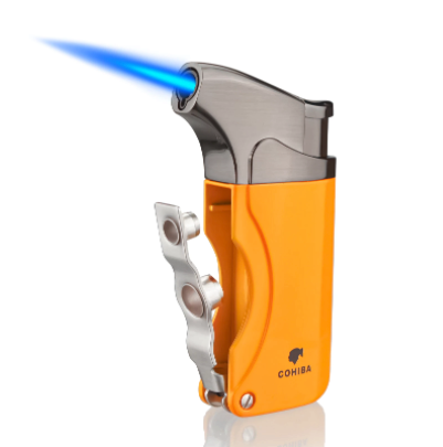 COHIBA CIGAR LIGHTER - 1 TORCH JET FLAME REFILLABLE WINDPROOF LIGHTER W/ 2 CUTTER PUNCH & GIFT BOX