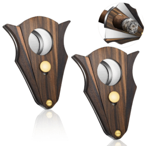 Double Guillotine Wood Cigar Cutter made with stainless steel and blade lock.