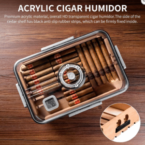 Cigar Humidor/Tupperdor upto 100 Cigars, 3 Sizes, Built-in Cedar Wood Shelf with Hygrometer Transparent Cigar Storage Box
