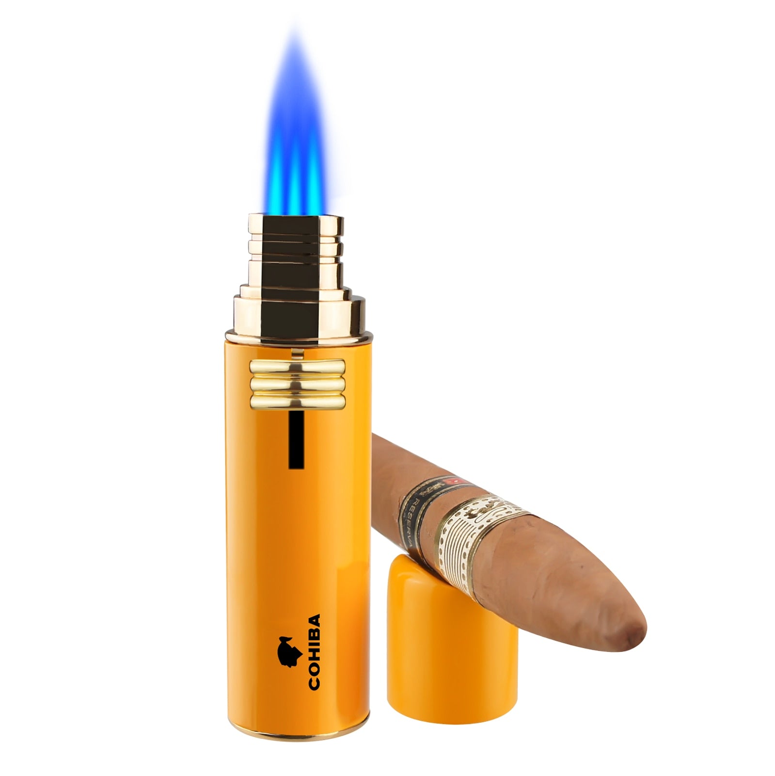 COHIBA CIGAR LIGHTER - 3 TORCH JET FLAME REFILLABLE WINDPROOF LIGHTER W/ CUTTER PUNCH & GIFT BOX