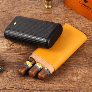Cohiba Leather Cedar Wood 3 Cigar Adjustable Cigar Holder Humidor - Gift Box - 52 RG